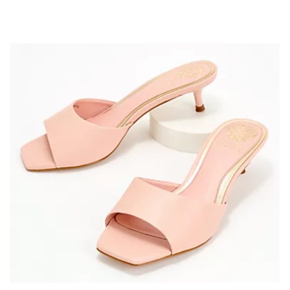 Vince Camuto Leather Kitten Mules - Faiza - 6M - Pale Peony